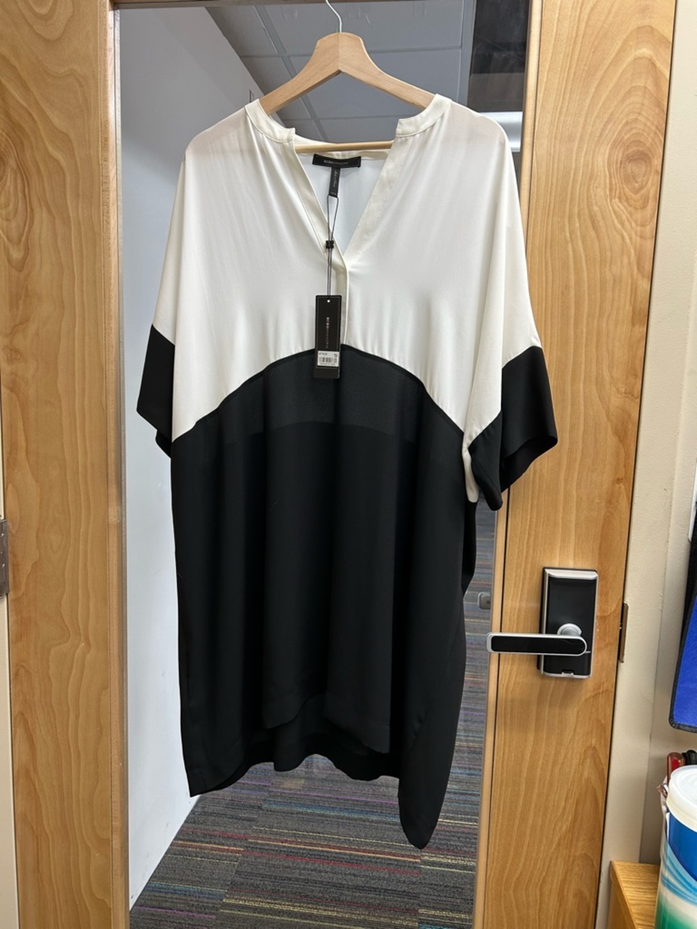 BCBGMaxAzria Black and White V-Neck Colorblock Dress